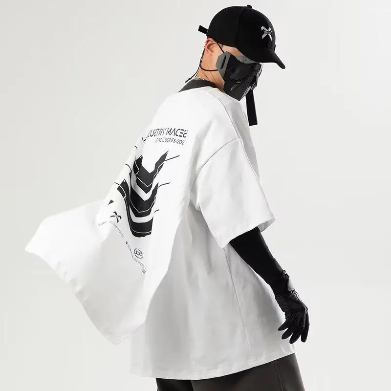 Модные мужские футболки с накидкой Techwear Harajuku Streetwear футболка большого размера в