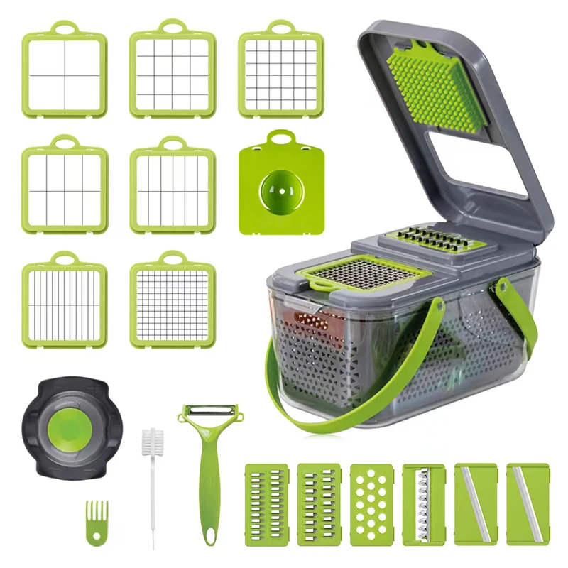 

22 Pcs Vegetable Cutter Multifunctional Slicer Fruit Potato Peeler Carrot Grater Kitchen Accessories Basket Vegetable Slicer