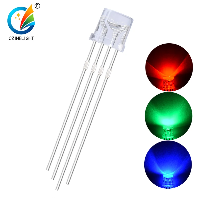 1000pcs/bag Czinelight Factory Price High Bright F5 4pin 5mm Full Color Rgb Top Flat Led Emitting Diode