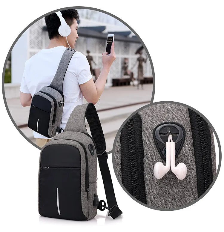Fashion Small Usb Charge Shoulder Bag Men Messenger Bags Male Waterproof Sling Chest Bag Boy Travel Bagpack Men Cross Body Bags