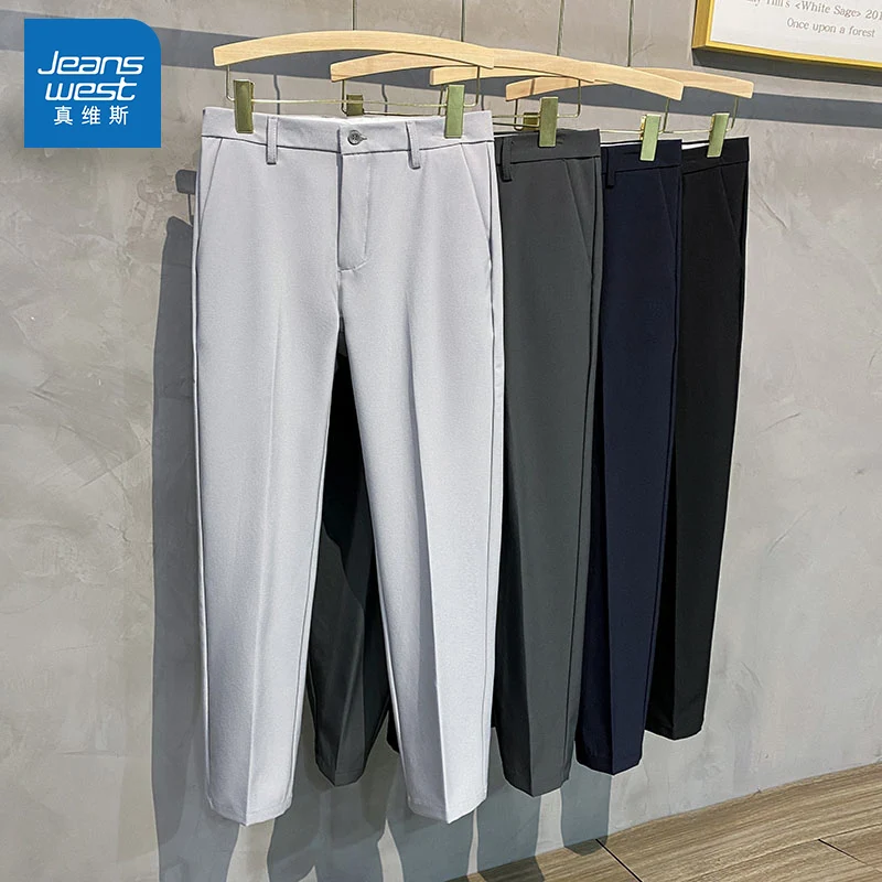 Zhenvis Suit Pants Boys 2024 Autumn and Winter Fleece-lined Loose Capri Suit trousers Men's Casual Long