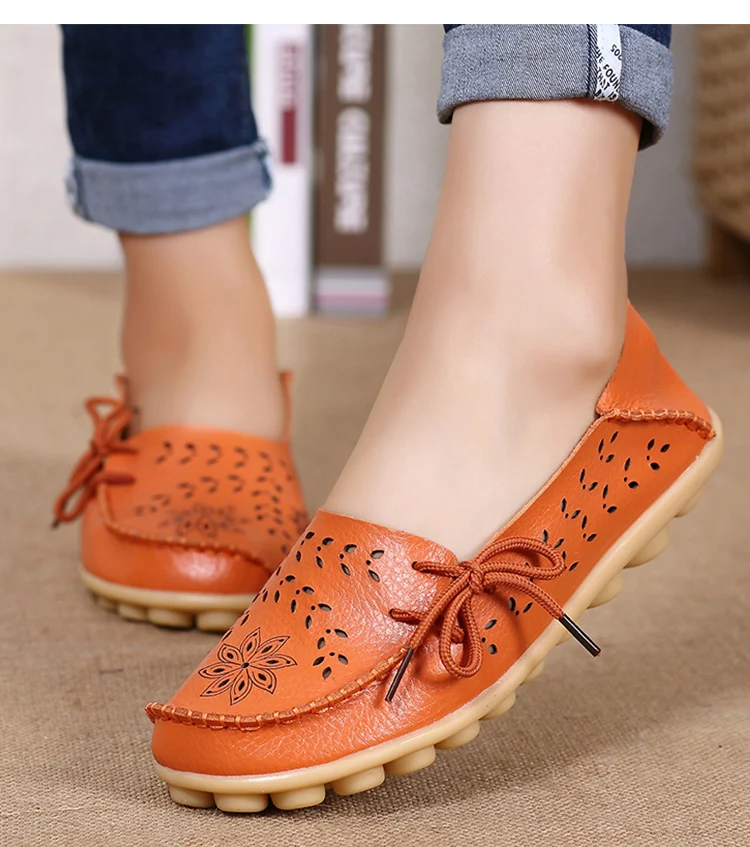 Women's Ballet Flats Genuine Leather Shoes Woman Slip On Loafers Flats Soft Oxford Shoes Casual Sapato Feminino Plus Size 44