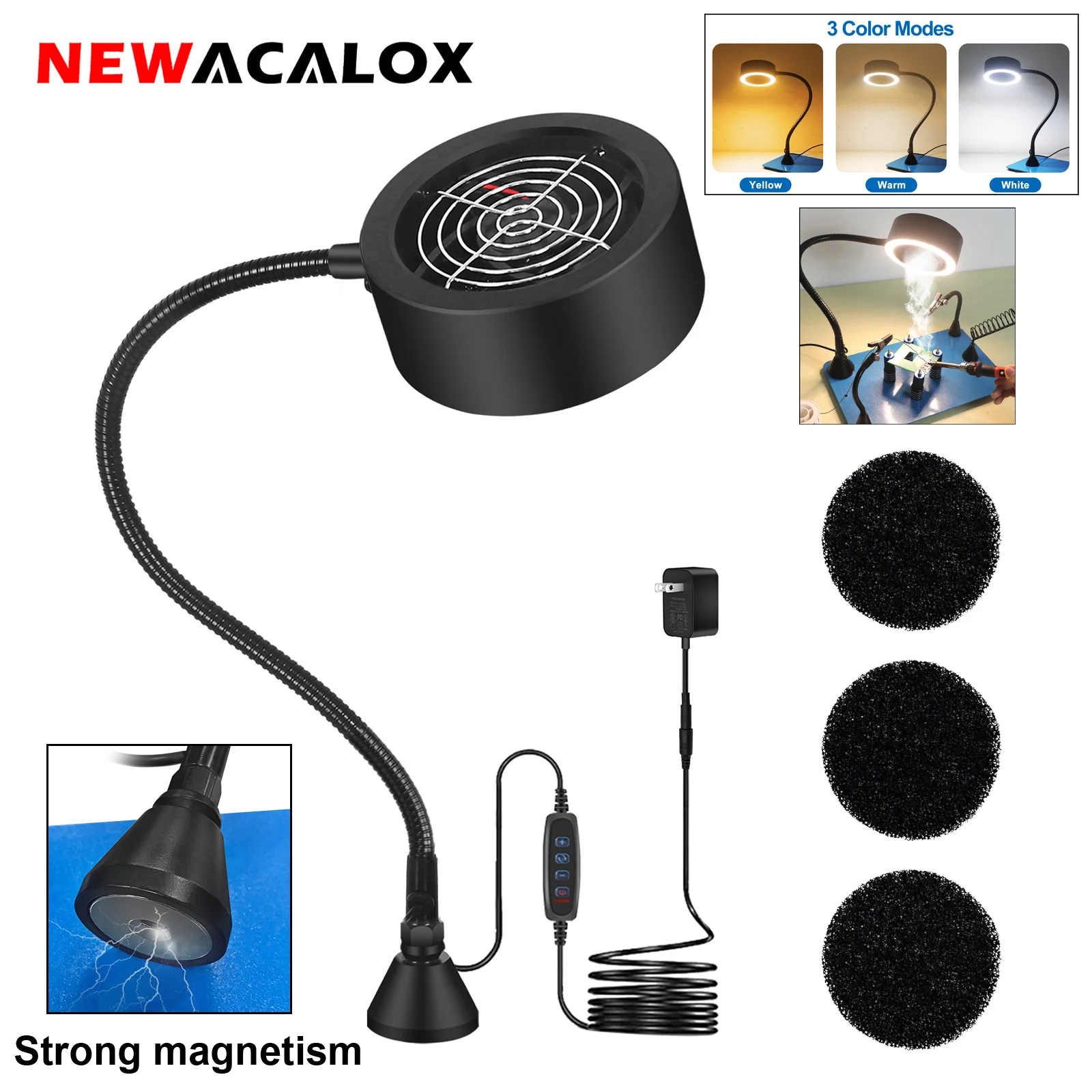 Вытяжной вентилятор NEWACALOX 10 Вт с 3 шт. углеродной фильтрующей губки для очищенного воздуха, для самостоятельной пайки