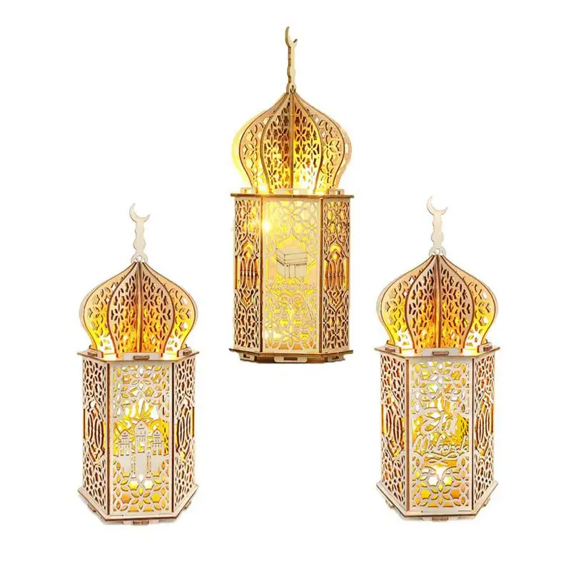 

LED Lanterns Wood Hanging Ornament For Eid And Ramadan Decoration Home Decor Party Supplies Accessories Muslim Festivals Party