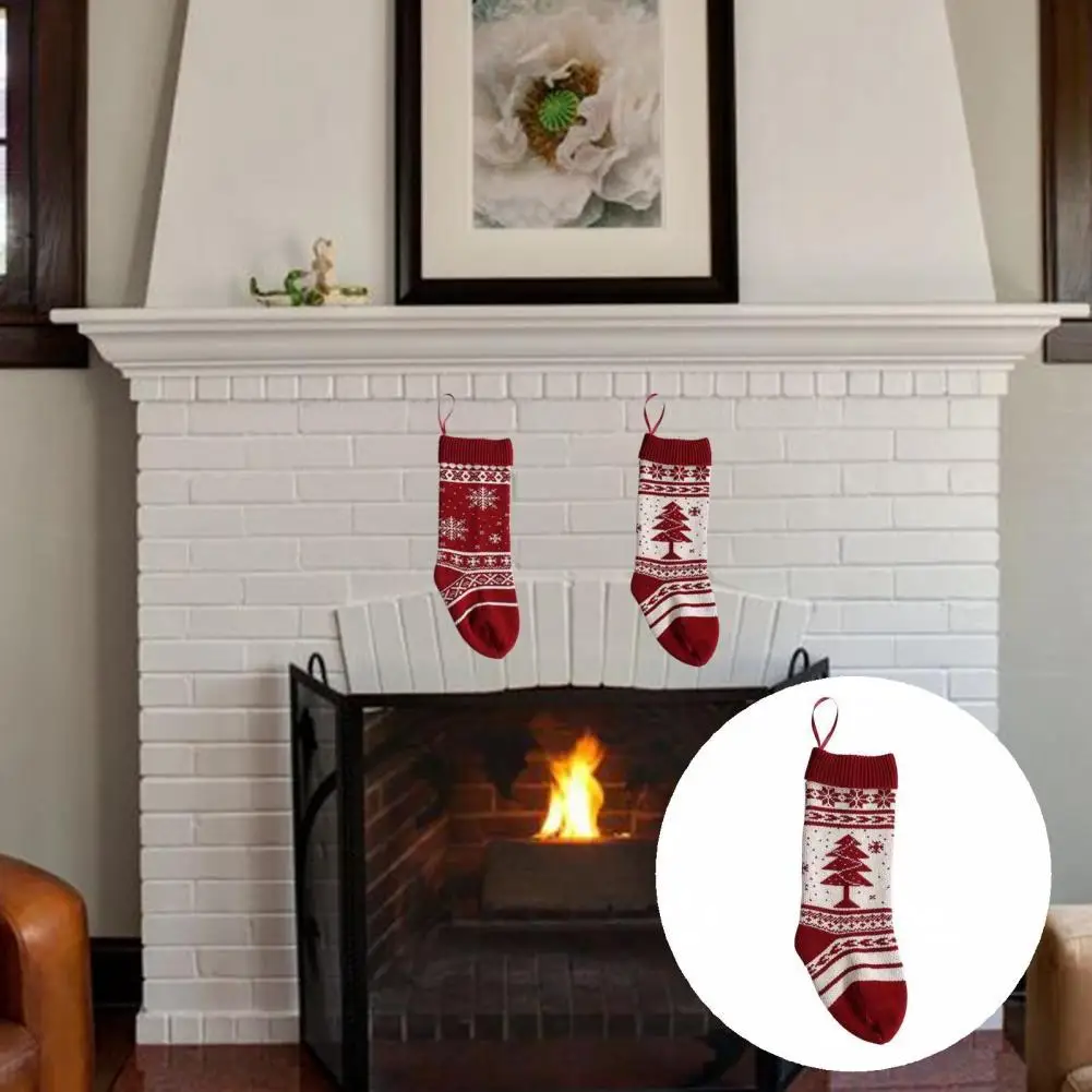 

Modern Thick Adorable Tree Decoration Christmas Ornament Candy Pouch Bag Christmas Knitted Sock Xmas Gift Candy Bag