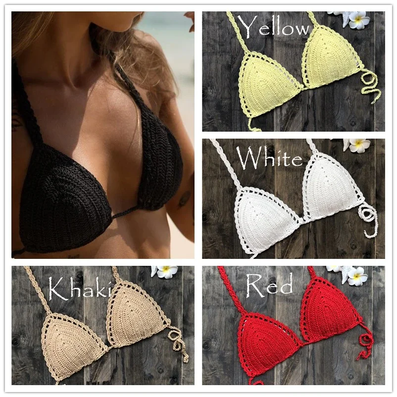 

Sexy Bikini Top Crochet Strips Bandage Swimwear Beachwear Women Bikini Tops Swimsuit Female bathing suit biquinis feminino 2022