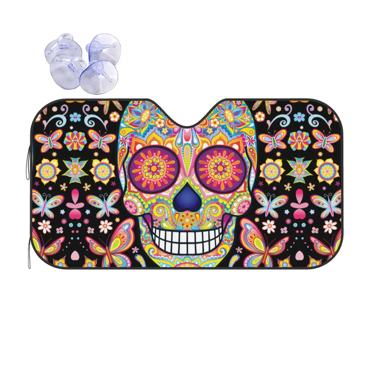 

Colorful Mexican Windshield Sunshade Sugar Skull Collage Vintage Car Front Windshield 70x130cm Sun Visor UV Protector