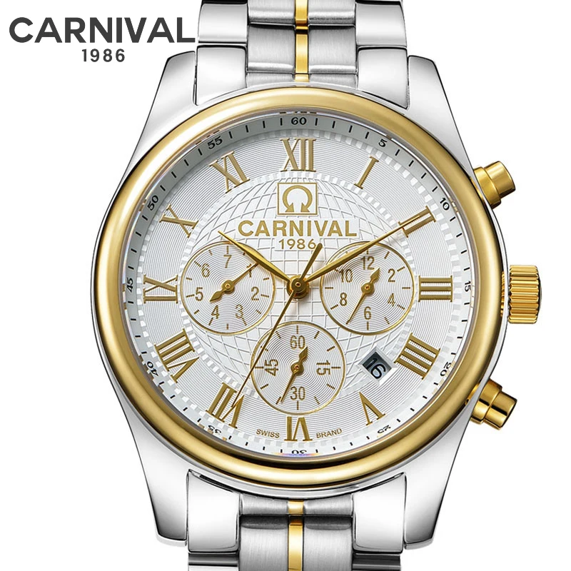 CARNIVAL 2022 New Automatic Mechanical Men Watch Watches Fashion Three Eyes Six Needles Waterproof All Steel Business Watch 8827 enlarge