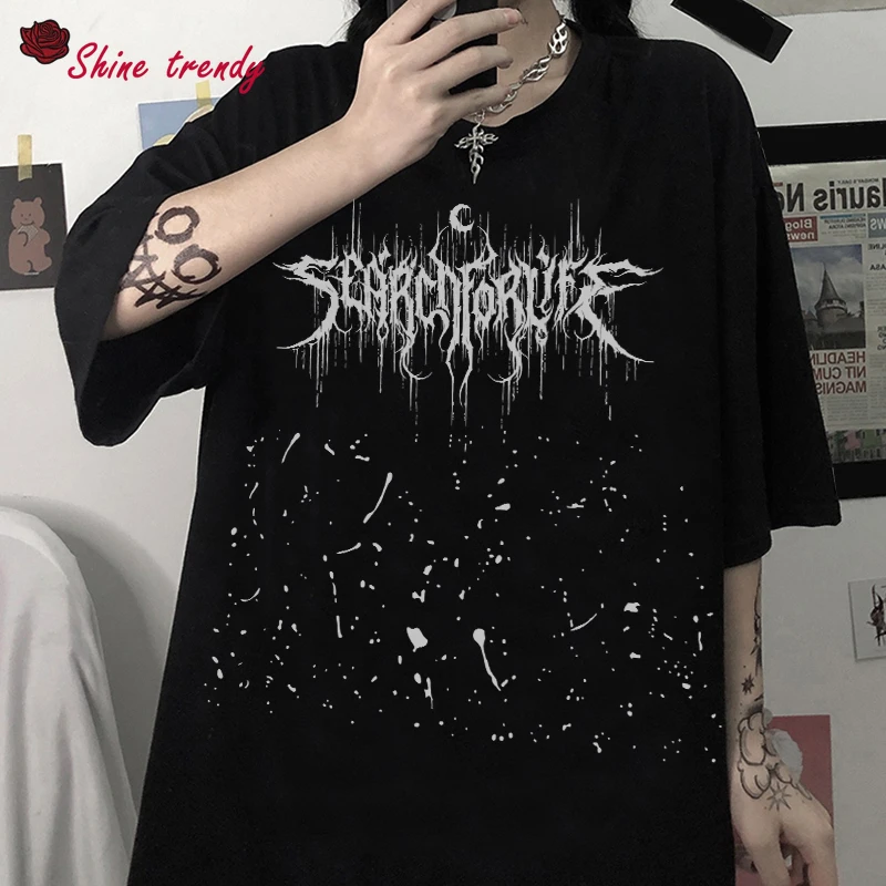 

Women T-Shirts Harajuku Vintage Goth Punk Print Short Sleeve Plus Size Clothes Oversized T Shirt Female Tops Hip Hop Tee Shirt