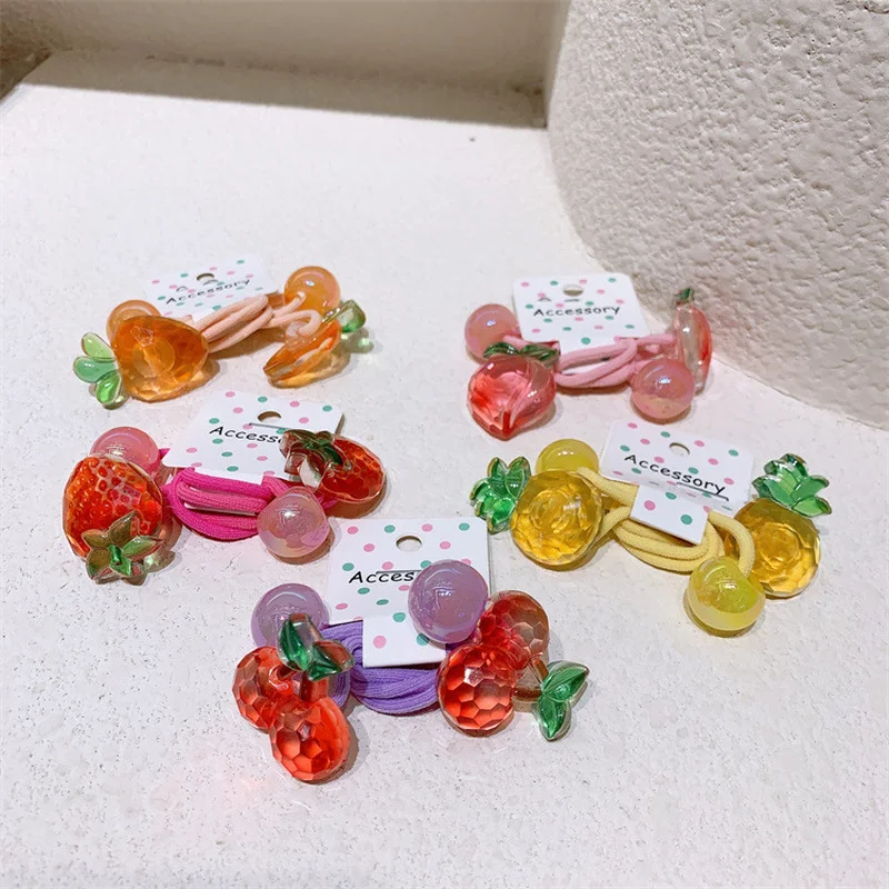 

1 Pair New Korea Sweet Sweet Beautiful Transparent Jelly Color Fruit Rubber Band Hair Rope Fashion Children's Ponytail Headwear