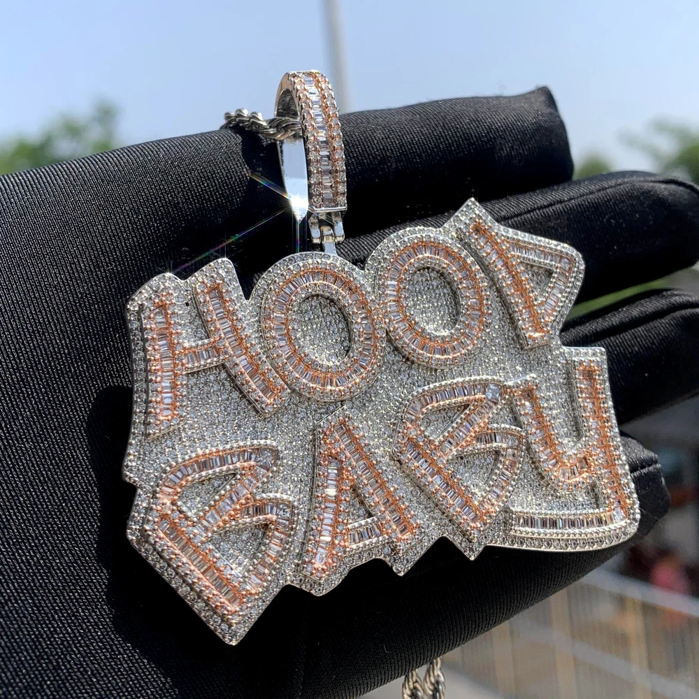 

Hip Hop 5A CZ Paved Hood Baby Pendants 2 Colors Letter Charm Necklace Iced Out Bling Cubic Zircon Boy Men's Rapper Jewelry