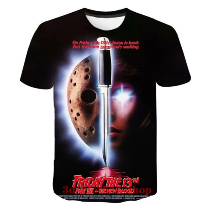 

New Summer Men's T-shirt Character Jason Voorhees Graphic 3D Printed T-shirt Fashion Casual Wear Hip-hop Crew Neck Tops