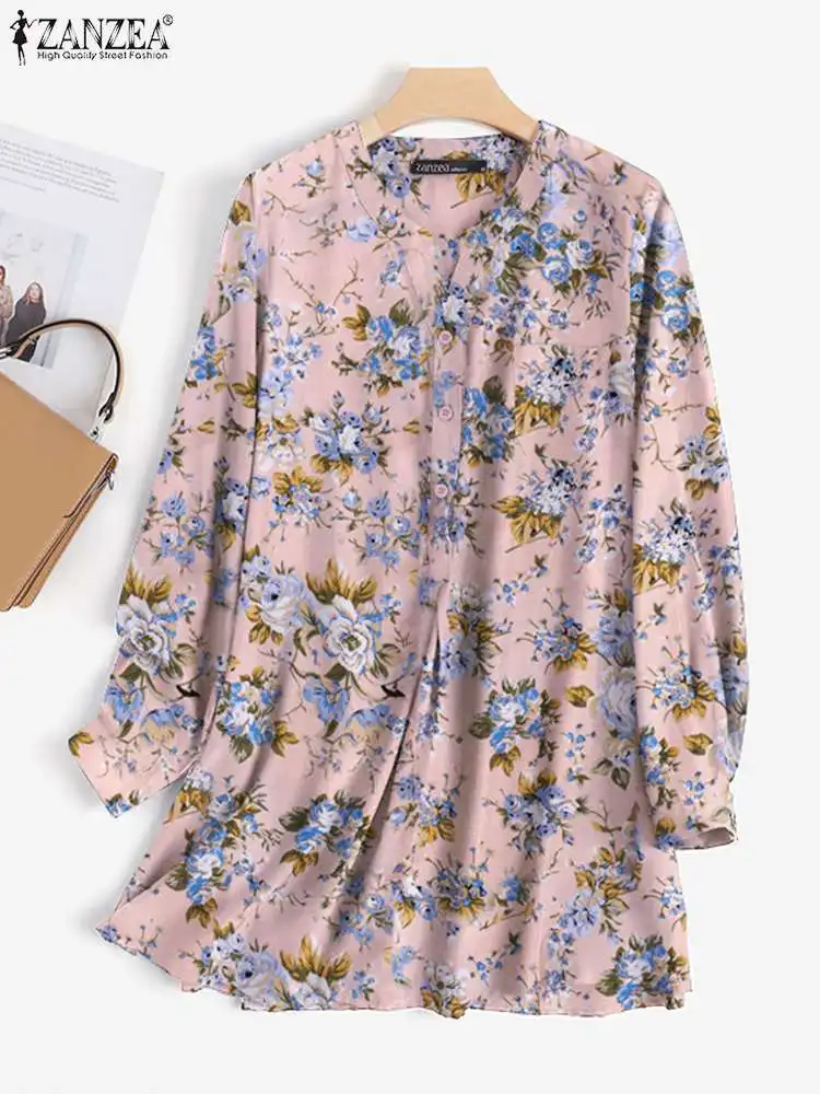 

Элегантная женская рубашка с принтом ZANZEA Осенние Топы с длинным рукавом пуловер оверсайз 2022 богемная рубашка винтажная Ретро Blusa Femininas