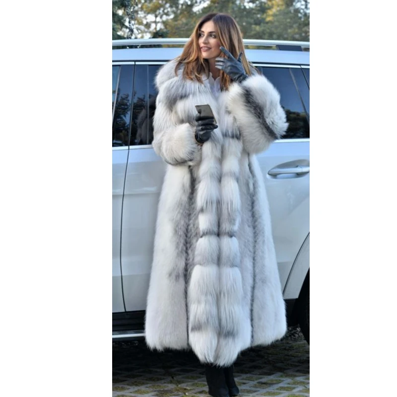 Faux Fur Coat Women Winterf Fashion Warm X-Long  Coats Solid Hooded Loose Open Stitch Clothing Lugentolo