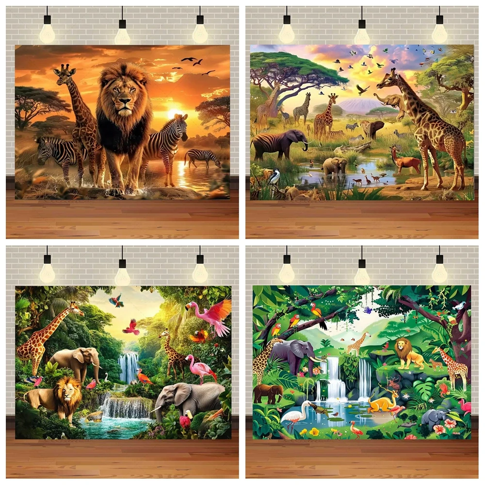 Фон для студийной фотосъемки с изображением леса животных детского дня рождения