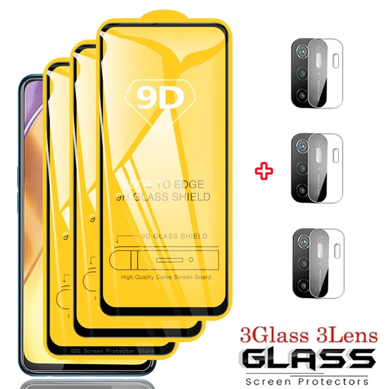 

6-in-1 9D Tempered Glass for Redmi Note 10 Pro 10S 9T 9C 9A 8T Screen Protectors for Xiaomi Mi Poco X3 Pro M3 M4 F3 Camera Film