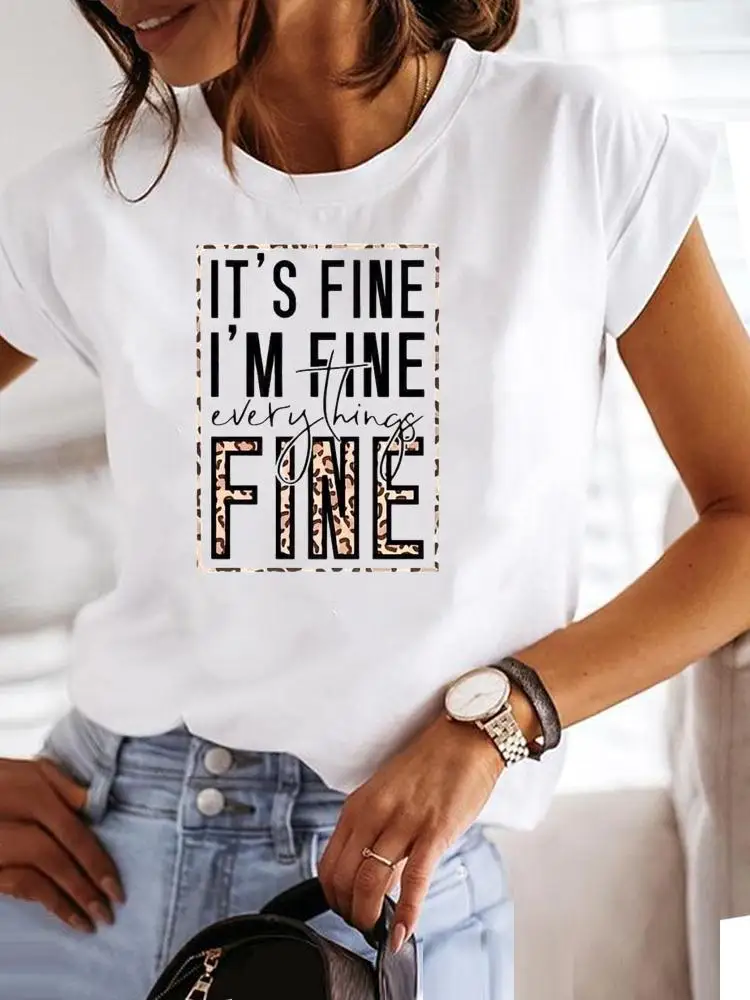 

Print T Shirt Short Sleeve Clothing Women Summer Leopard Letter 90s Trend Cute Clothes Graphic T-shirt Fashion Tee Female Top