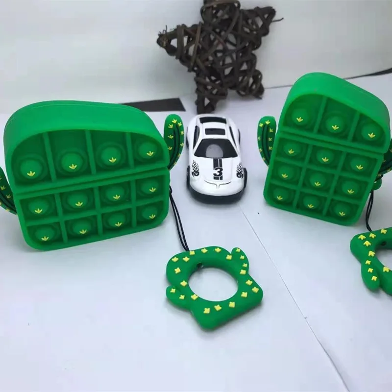 

54pcs 3D Push Bubble Cactus Design Earphone Case with Finger Ring for Airpods Case Cute Stress Relief Cover for Airpods 1/2