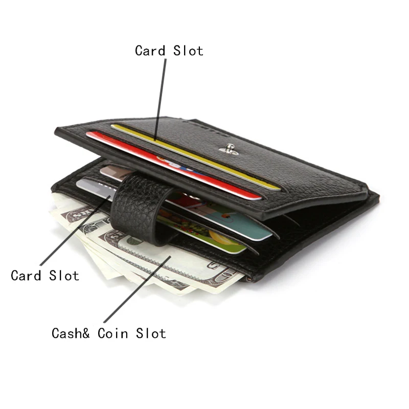 PU Men's Litchi Pattern Purse Women's Portable Zipper Zero Wallet Small Buckle Credit Bag Bank Cards Case Business Card Holder