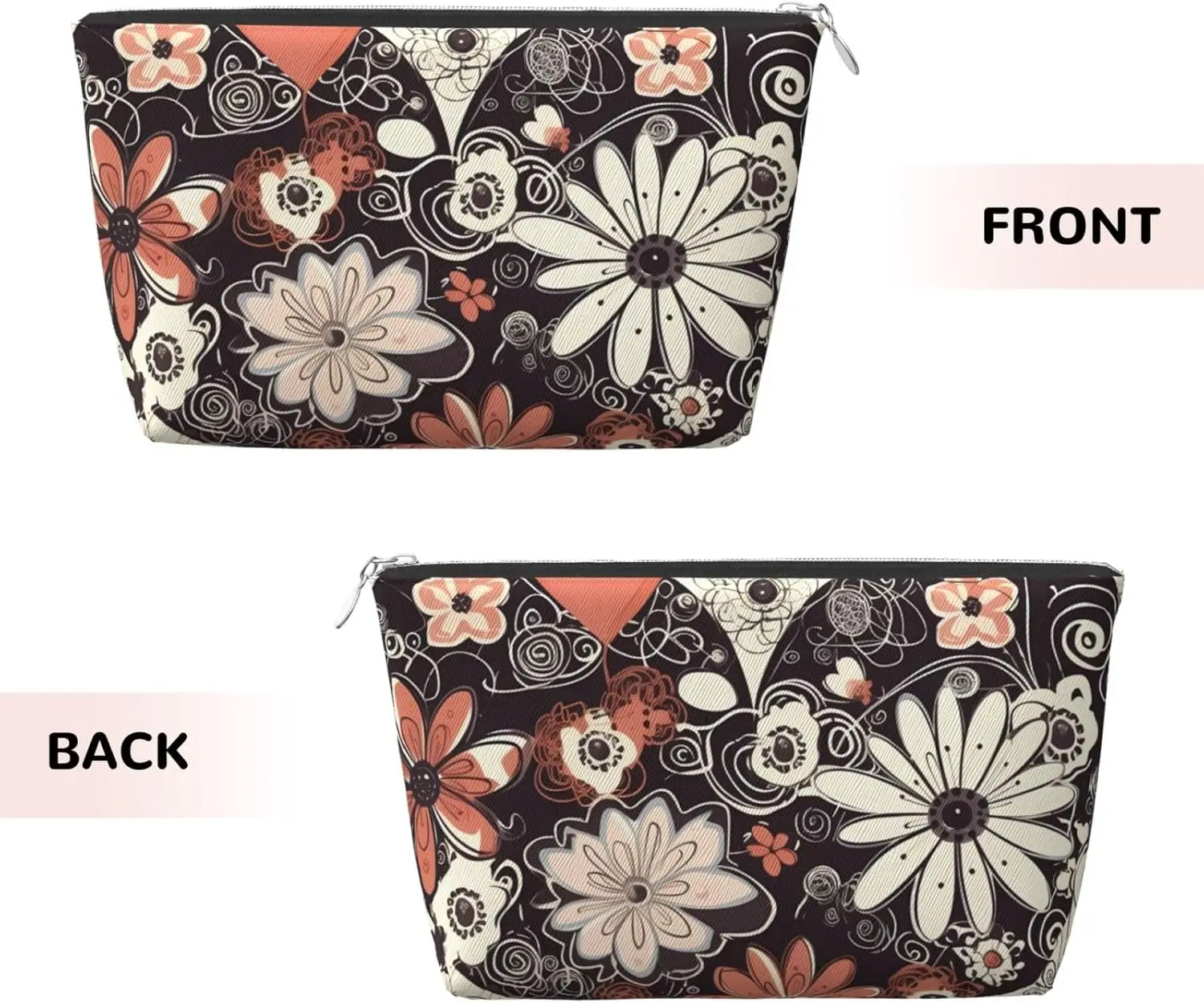 Кожаная дорожная косметичка с цветочным принтом и сердечками