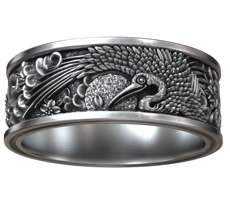 

Grey Heron Ardea Cinerea Crane Bird Asian East Wedding Band Ring 925 Solid Sterling Silver Ring