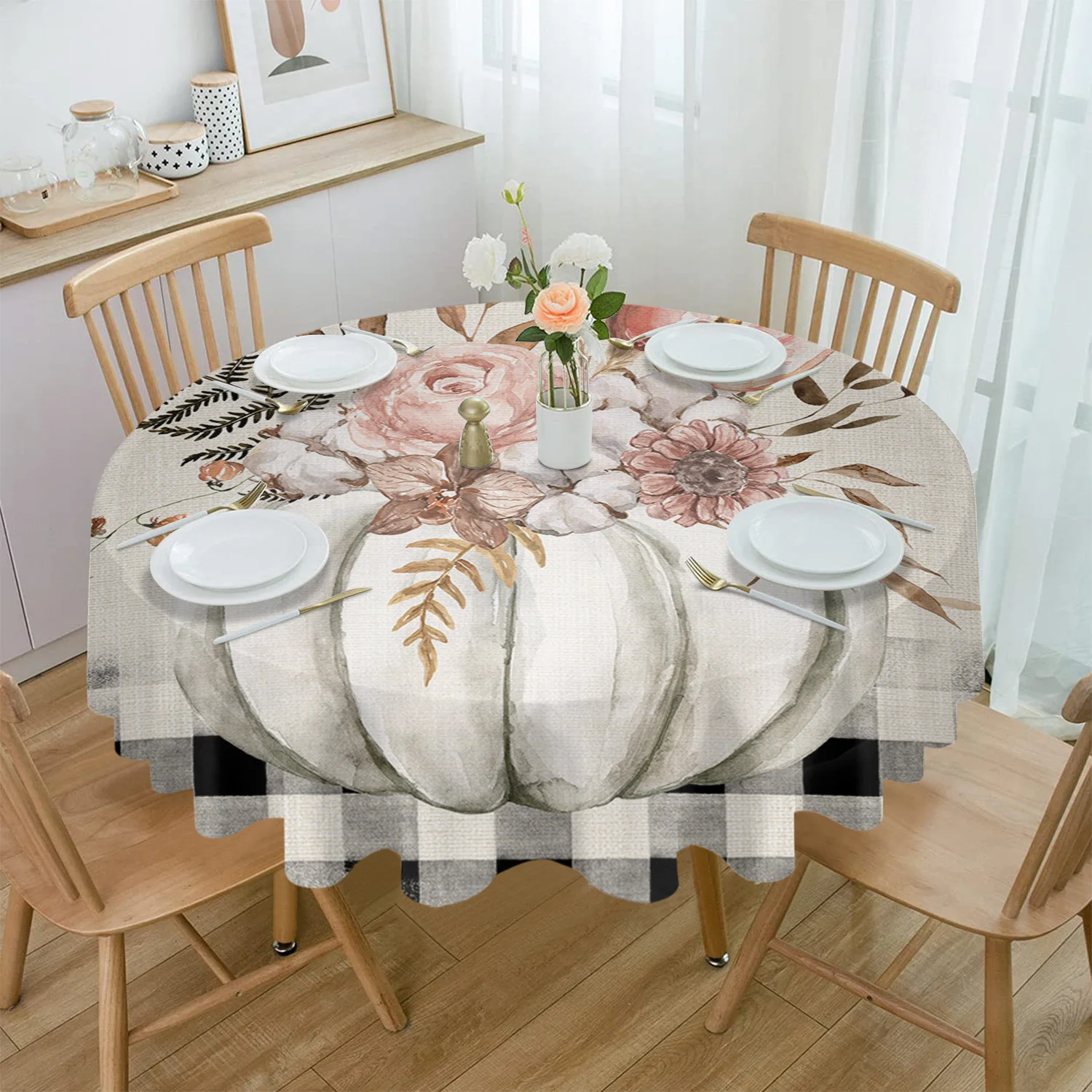 

Thanksgiving Pumpkin Leaves Round Tablecloth Party Kitchen Dinner Table Cover Holiday Decor Waterproof coffee picnic mat