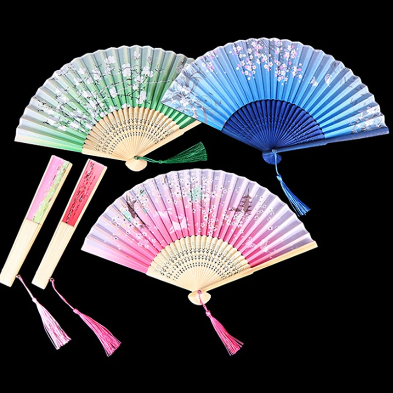 

Веер в китайском японском стиле с шелковыми цветами, складной веер, украшение для дома, узор, художественное ремесло, подарок, Ручной Веер для свадебных танцев