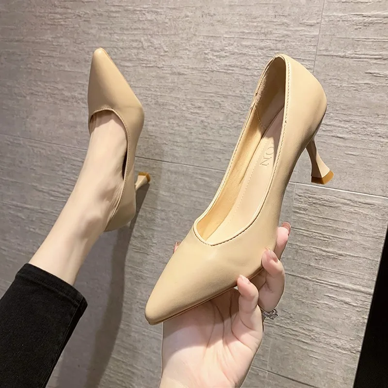 

Туфли женские на высоком каблуке, заостренный носок, Профессиональная модная однотонная обувь, лето 2022