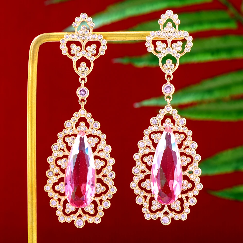 

Soramoore New Shiny Luxury Long Dangle Earrings For Noble Women Bridal Wedding Engagement Jewelry High Quality Sweet Romantic