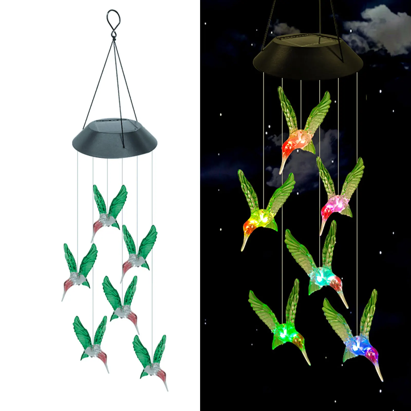 

Color Changing Solar Power Wind Chime Hummingbird Butterfly Waterproof Outdoor Christmas Decoration Light for Patio Yard Garden