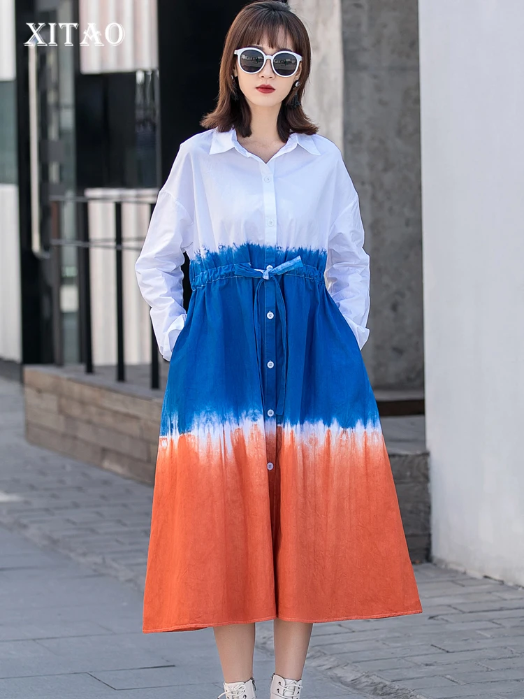 

Повседневное однобортное платье XITAO, с карманами, с отложным воротником, модель DZL2652 на осень, 2021