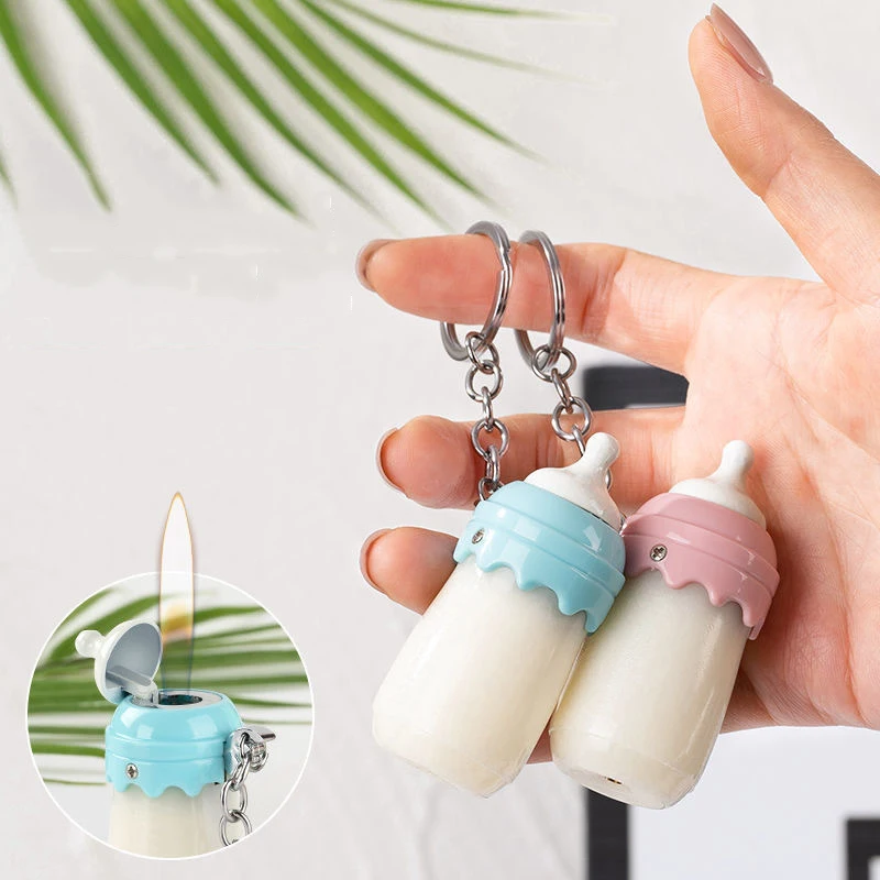 

New Cute Mini Bottle Inflatable Lighter Recyclable Inflatable Open Flame Belt Male And Female Keychain Lighter Ladies Gift
