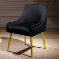 Home Furniture Modern Velvet Wide Side Chair With Swoop Arm Metal Legs Bedroom Living Room Meeting Room Office Study Black