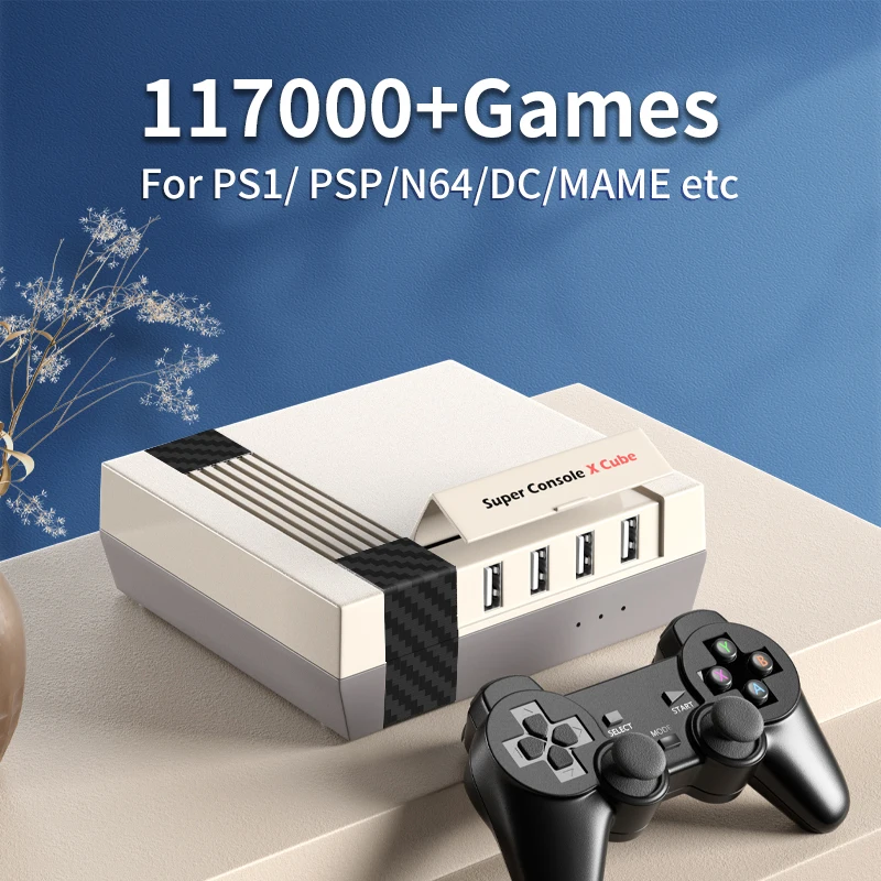 

Ретро игровая консоль KINHANK X Cube с поддержкой 117000 видеоигр, 70 эмульаторов для PSP/PS1/DC/N64/MAME с геймпадами
