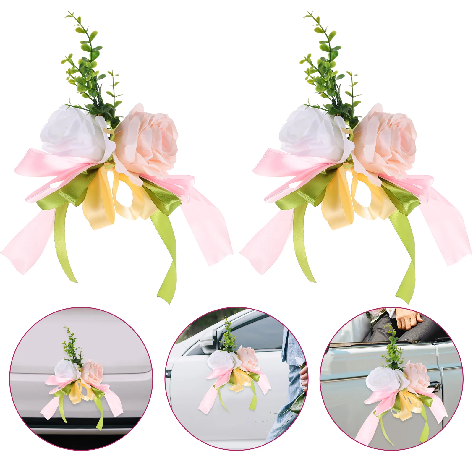 

Wedding Artificial Flower Flowers Decorations Car Rose Roses Ribbon Bouquet Decorative Decoration Decor Fake Bridal Kit Faux