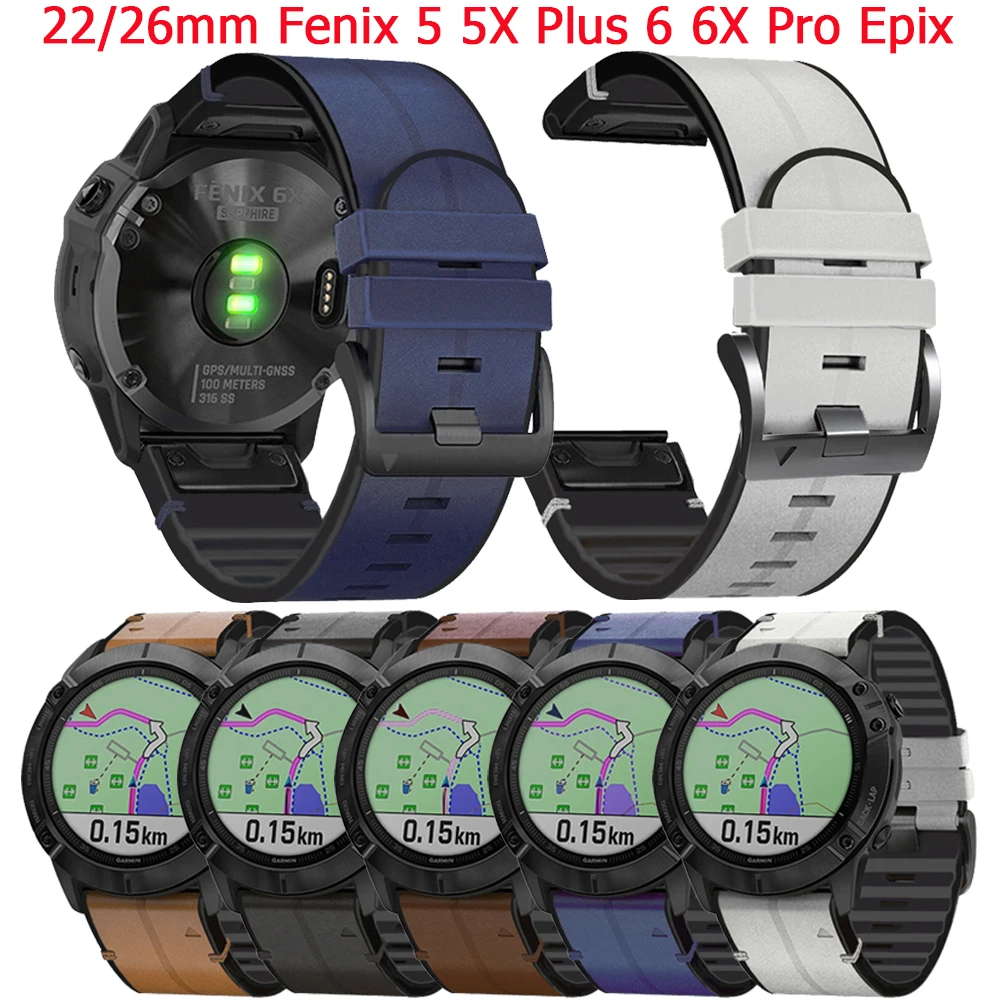 

Ремешок кожаный для смарт-часов Garmin Fenix6 6X Pro 5X 5 Plus 7 7X 3HR 935 945 Epix Mk1 2