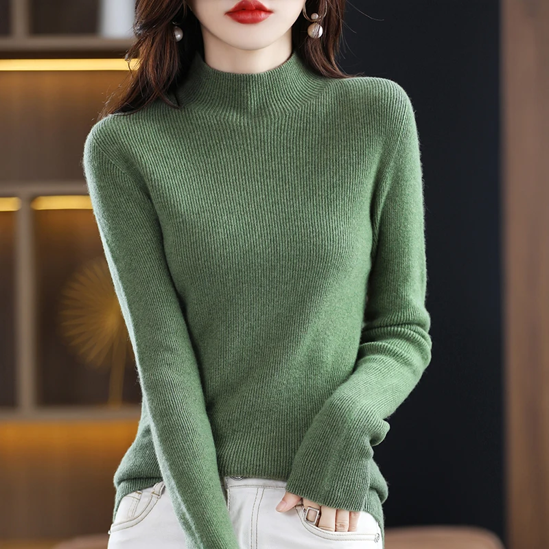 

Женский свитер, осенне-зимняя блузка, Женский пуловер с высоким воротником и длинным рукавом, джемпер, пальто, вязаные топы из 100%-ной шерсти