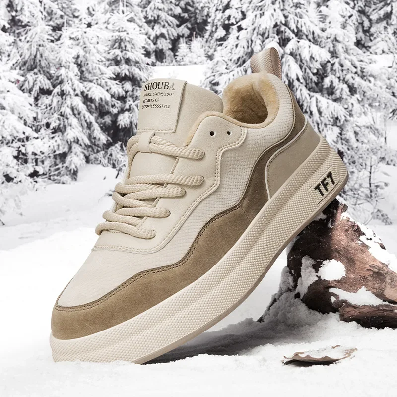 Мужская зимняя утолщенная теплая хлопковая повседневная обувь на флисовой