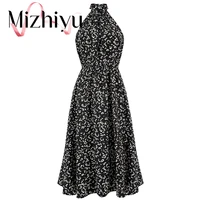 mizhiyu 2022 new sexy sleeveless halter dress club party fashion print pleated dress summer beach vacation womens clothing