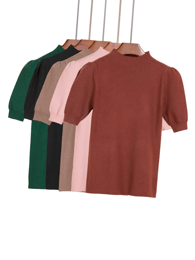 

Basic Casual Tank Underwear Thin Knitted Women Clothes 2022 Summer Woman Short Sleeve Tees Tops Striped Casual Female Jumpers