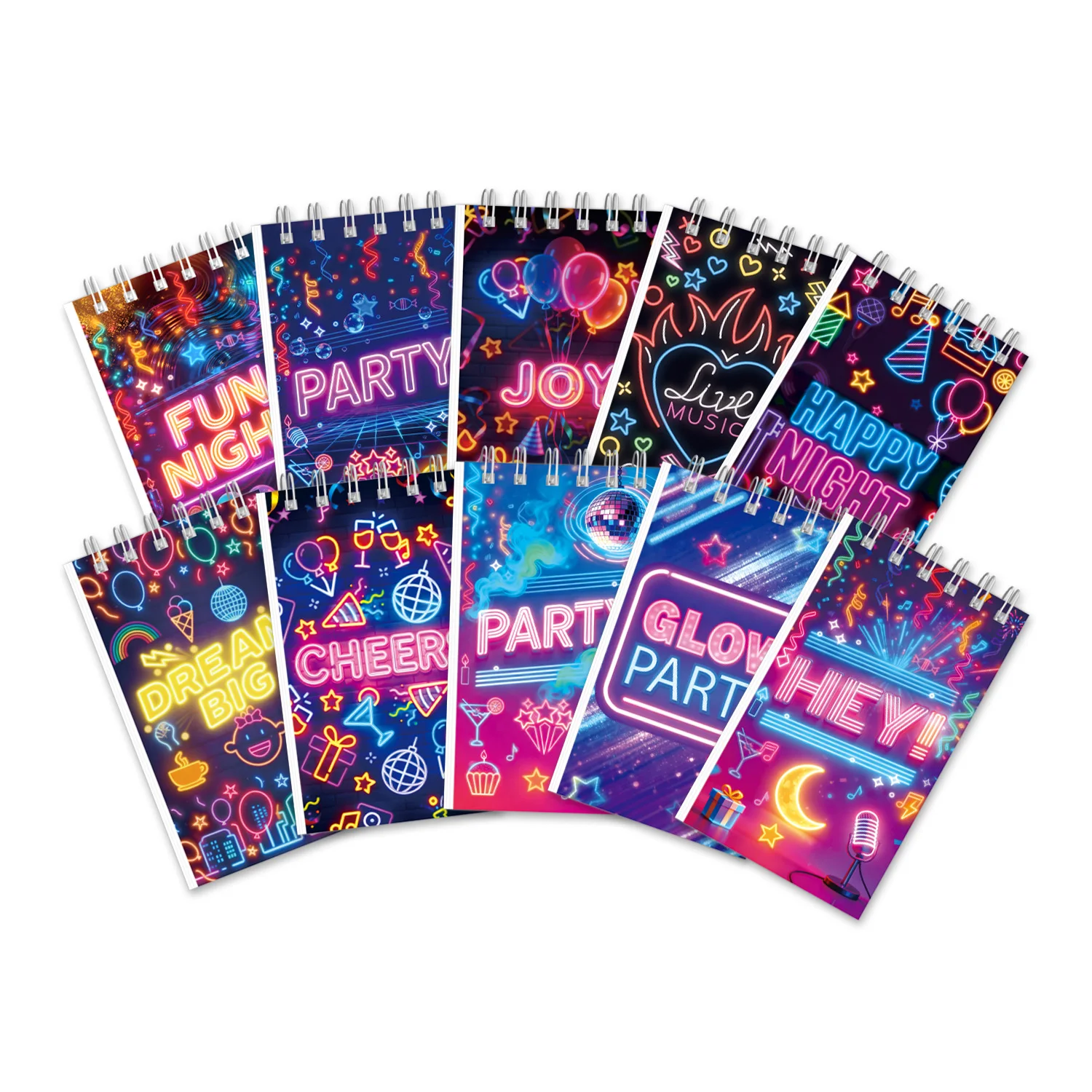 Фото Мини-блокнот Neon Glow Party, 24 страницы, с принтом «Ночная музыка и коктейли», портативный карманный блокнот, сувенир для дня рождения, канцелярские товары №1