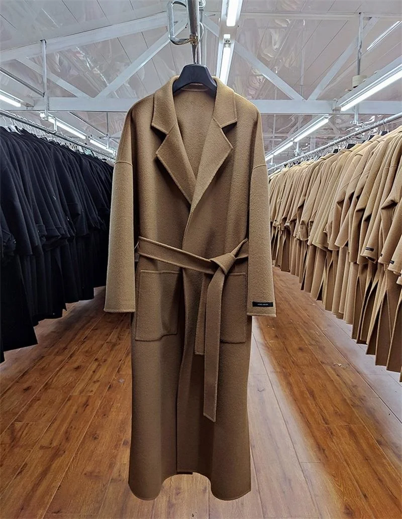 

Women's Wool & Blends Korea Winter Women Long Loose Bathrobe Double Sided 100% Cashmere Coat FLYR155