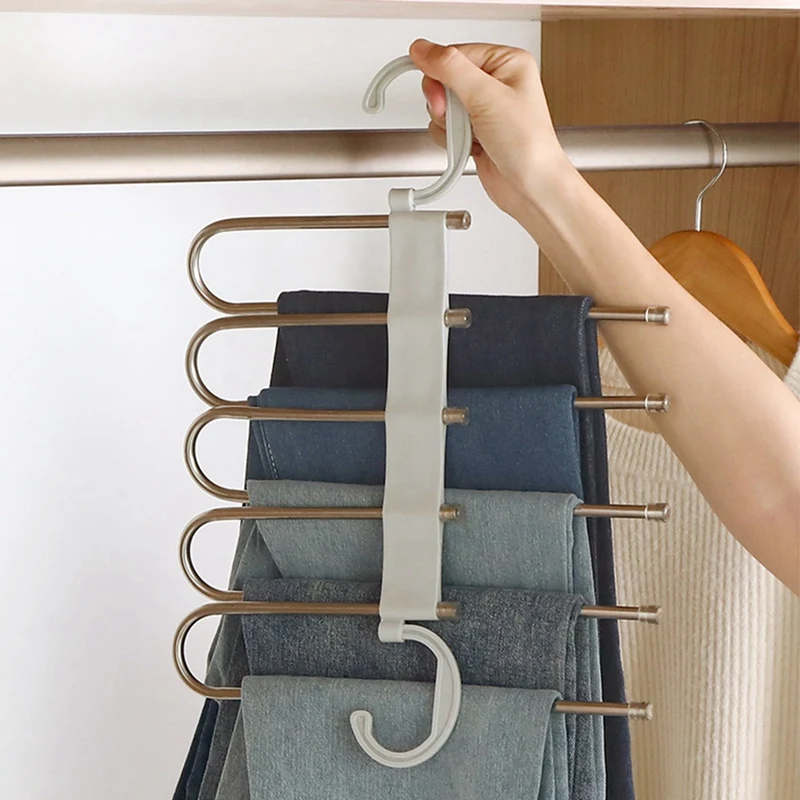 

2X Pants Hangers 5 Layers Multi Functional Pants Rack Non-Slip Clothes Closet Storage Organizer For Pants Skirts Scarf