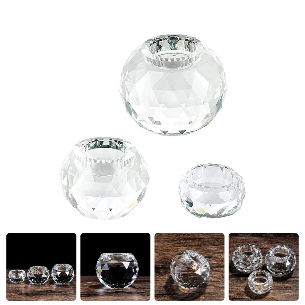 

3 Pcs Romantic Simple Tabletop Candlesticks Creative Artistic Crystal Glass Candlesticks