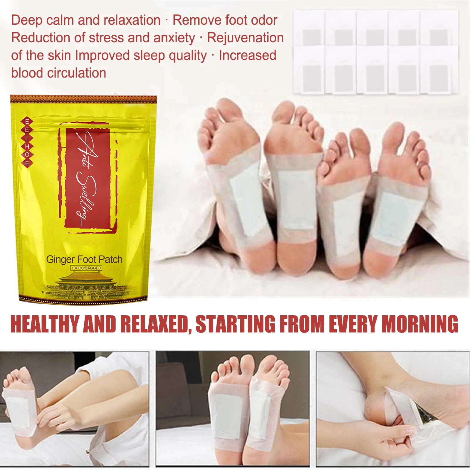 

10PCS/lot Detox Foot Patch Bamboo Pads Patches with Adhersive Foot Body Care Patch Care Tool Improve Sleep Slimming Foot Sticker