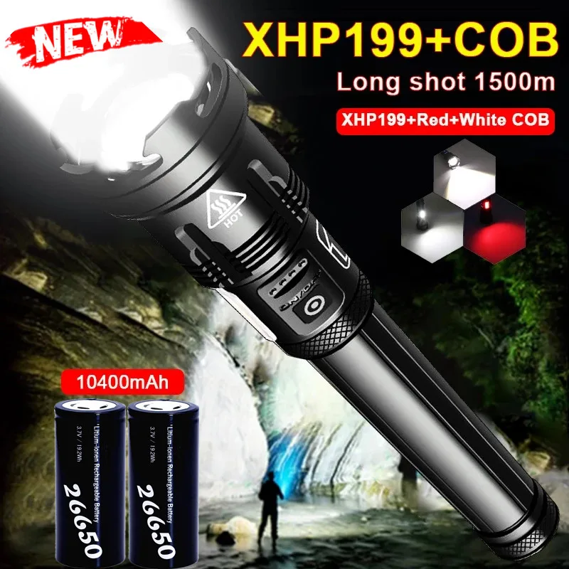

100000 Lums XHP199.9 Powerful LED Flashlight Led Torch XHP160 Rechargeable Tactical Flashlights Hunting Lantern Long Shot 1500m