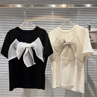 2022 new summer tee woman tshirt gauze bow loose short sleeve t shirt for women clothes black white tshirt students casual tops