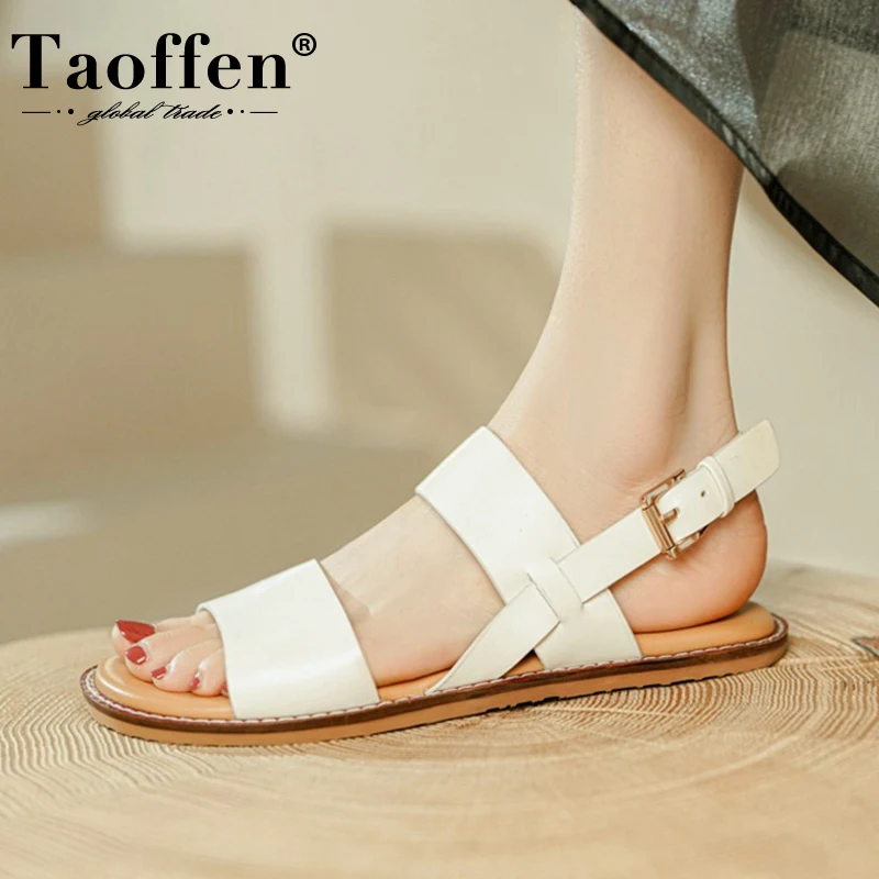 

Taoffen 2022 Ins Summer Sandals Women Real Leather Shoes Buckle Shoes Fashion Casual Daily Vacation Footwear Size 34-42