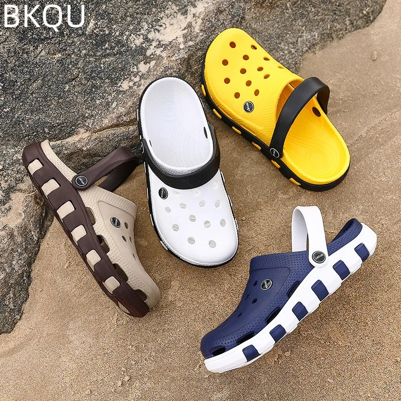 Men's Couple Sandals EVA Two-color Summer Baotou Beach Croc Shoes Fashion Outdoor Wear-resistant Casual Bathroom Trend Non-slip