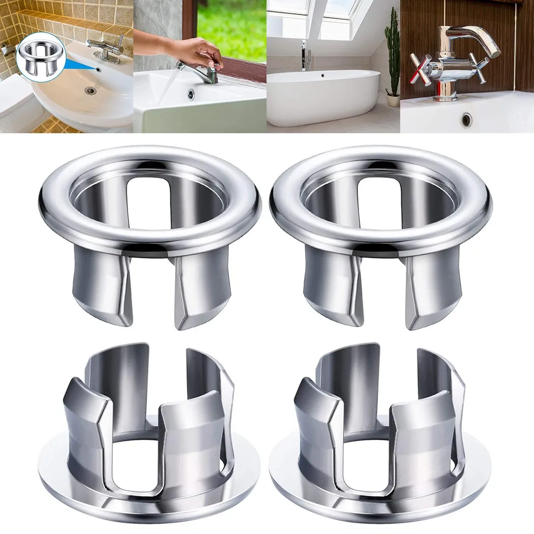 

4PCSABS Plastic Bathroom Kitchen Basin Sink Overflow Cover Ring Chrome Hole Round Drain Cap Insert Replacement Accessory